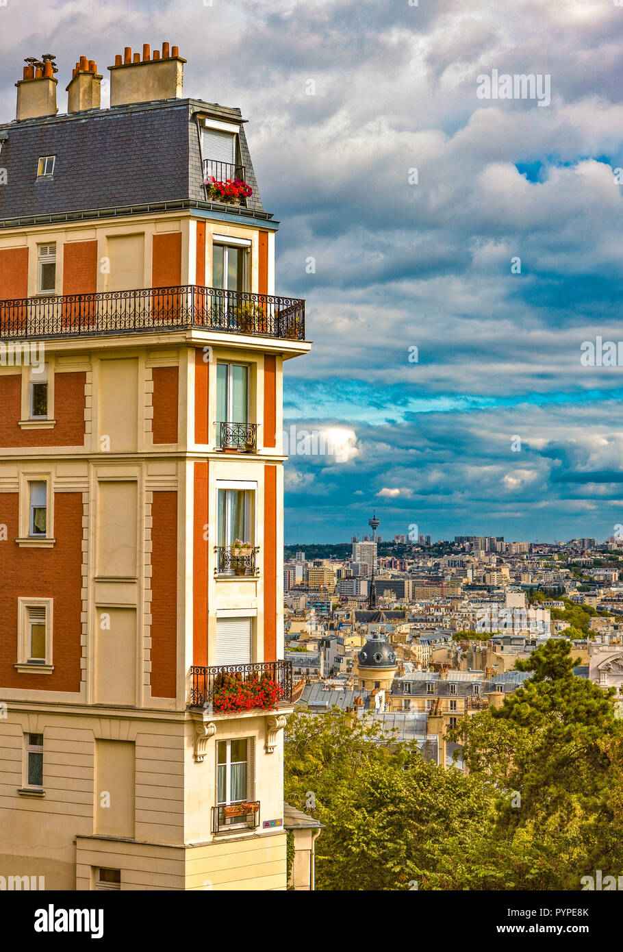 France, Paris, Montmartre, vue sur la ville depuis le SacrÃ© Coeur Banque D'Images