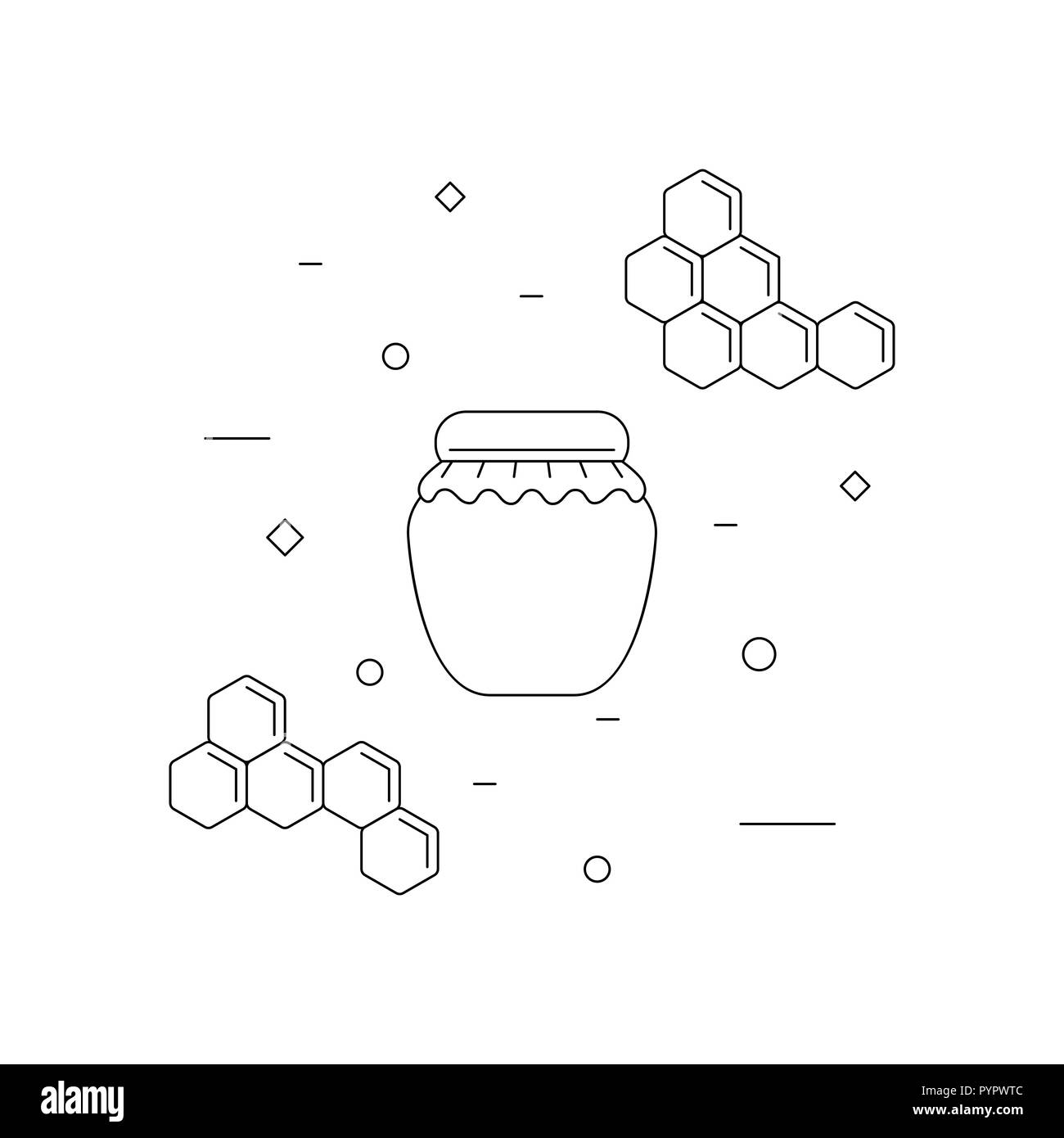 Pot de miel et l'icône de la ligne honeycomb, isolated on white Illustration de Vecteur