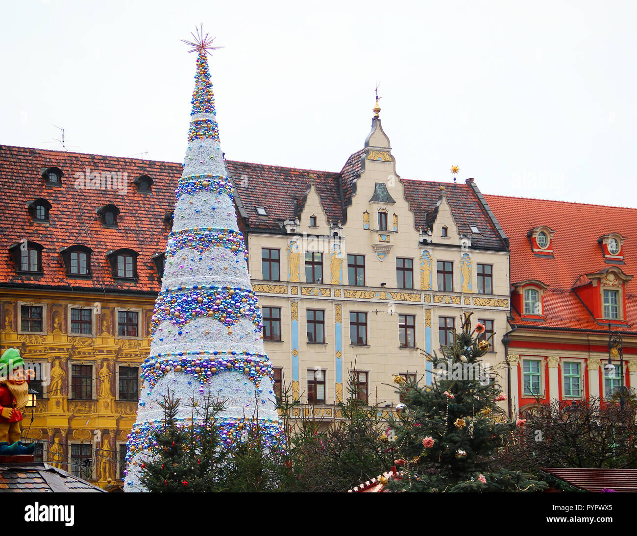 Nouvel An des arbres au cœur de Wroclaw, Pologne Banque D'Images
