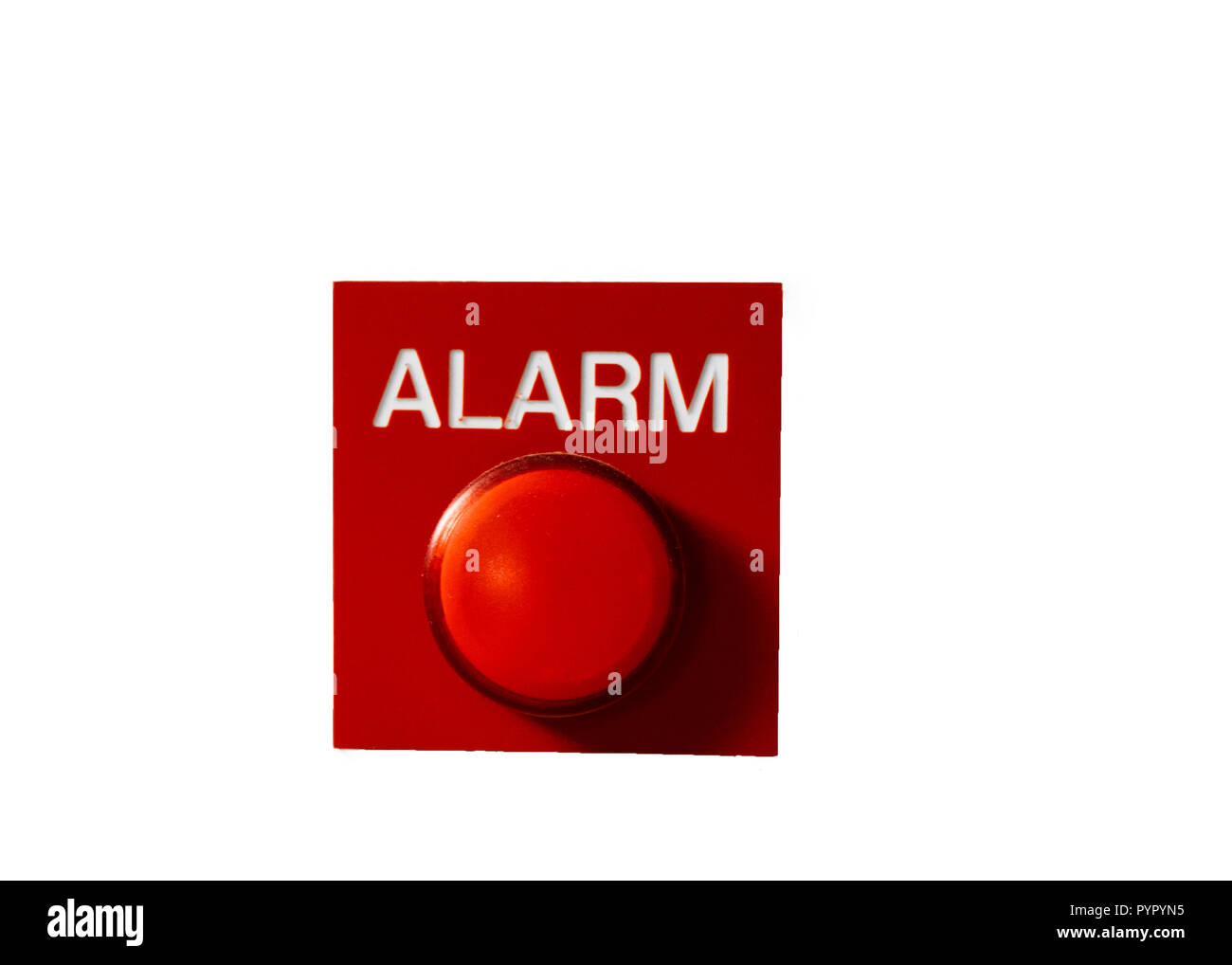 Signal du bouton d'alarme rouge isolé sur blanc. Concept de toute situation  d'alarme - incendie, vol, en faillite etc Photo Stock - Alamy