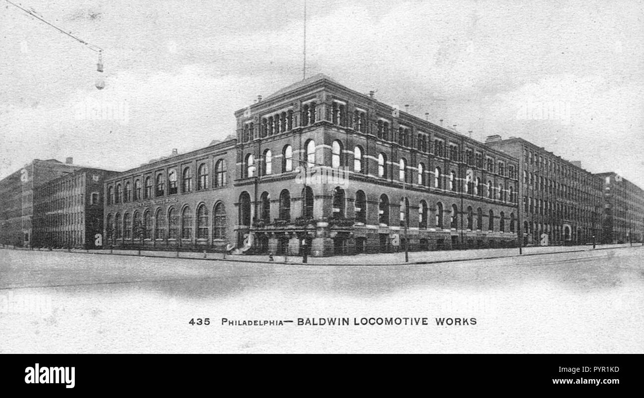 Carte postale photo de la Baldwin Locomotive Works in Phildelphia, PA. Banque D'Images