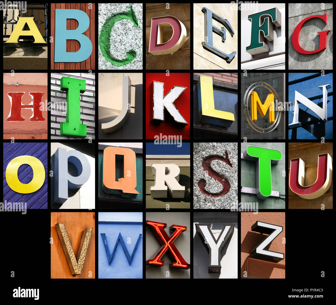 City ABC - alphabet collage. Lettres colorées font de bâtiments urbains  Photo Stock - Alamy