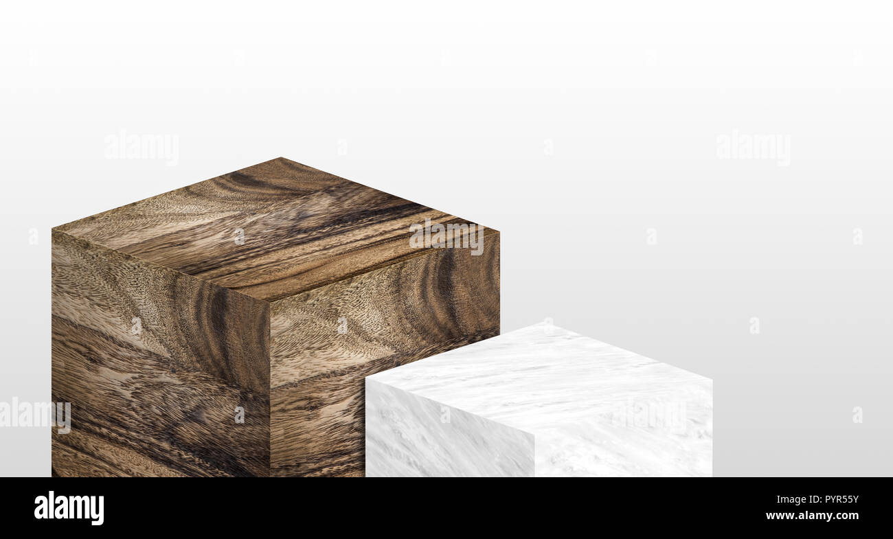 Présentoir de produits fabriqués à partir de bois et de marbre blanc, brillant en deux étapes avec copie espace pour l'affichage du contenu ou de remplacer votre background,Bann Banque D'Images