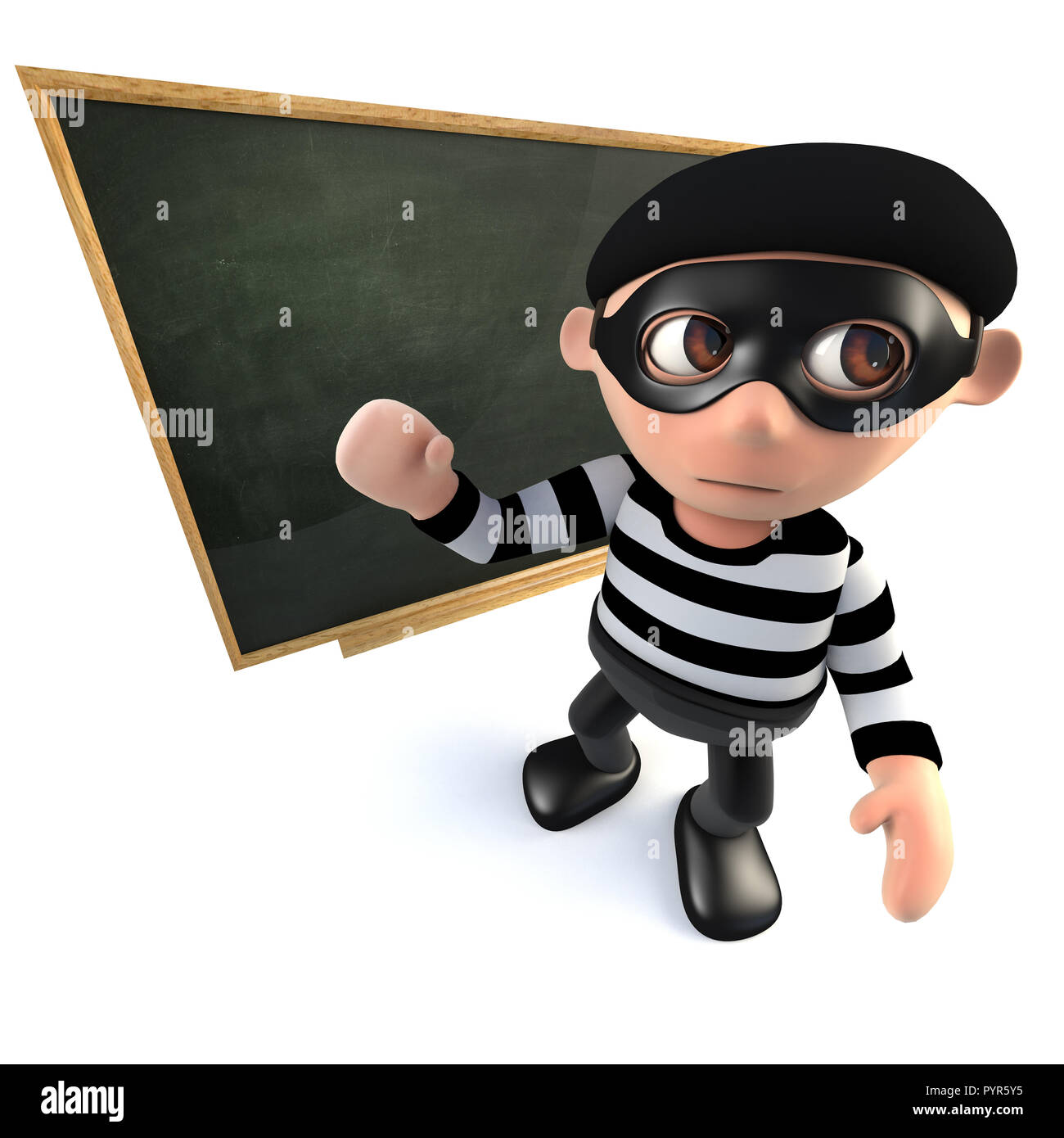3D render of a funny cartoon voleur cambrioleur l'enseignement à l'ardoise Banque D'Images