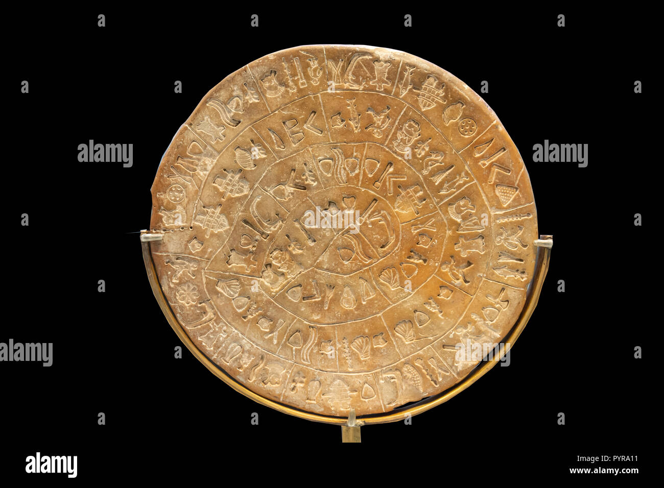 Inscrit le Disque de Phaistos (17e siècle avant J.-C.), Musée archéologique d'Héraklion, Héraklion (Irakleio), Région Irakleio, Crète, Grèce (Crète) Banque D'Images