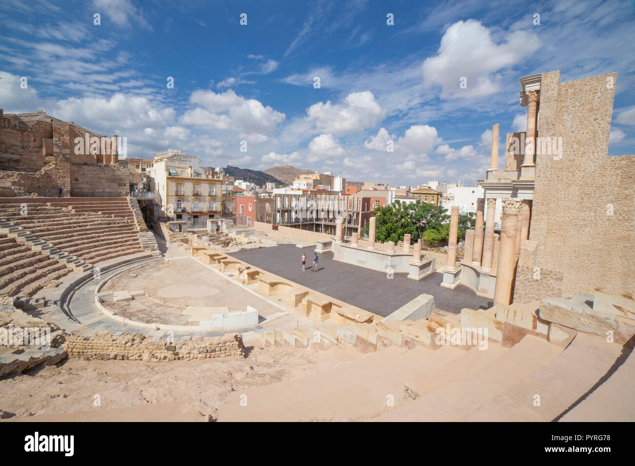 Aperçu de la scène et des peuplements de théâtre romain de la ville de Carthagène en Espagne Banque D'Images