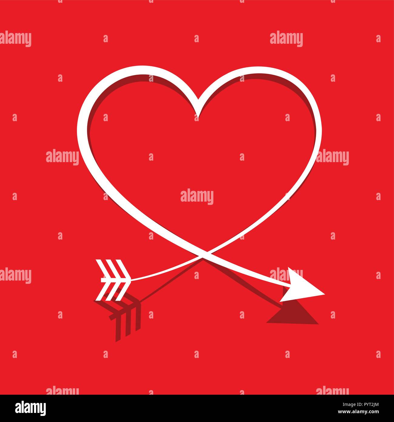 Flèche blanche coeur ligne sign symbole saint-valentin isolé sur fond rouge illustration vecteur EPS10 Illustration de Vecteur