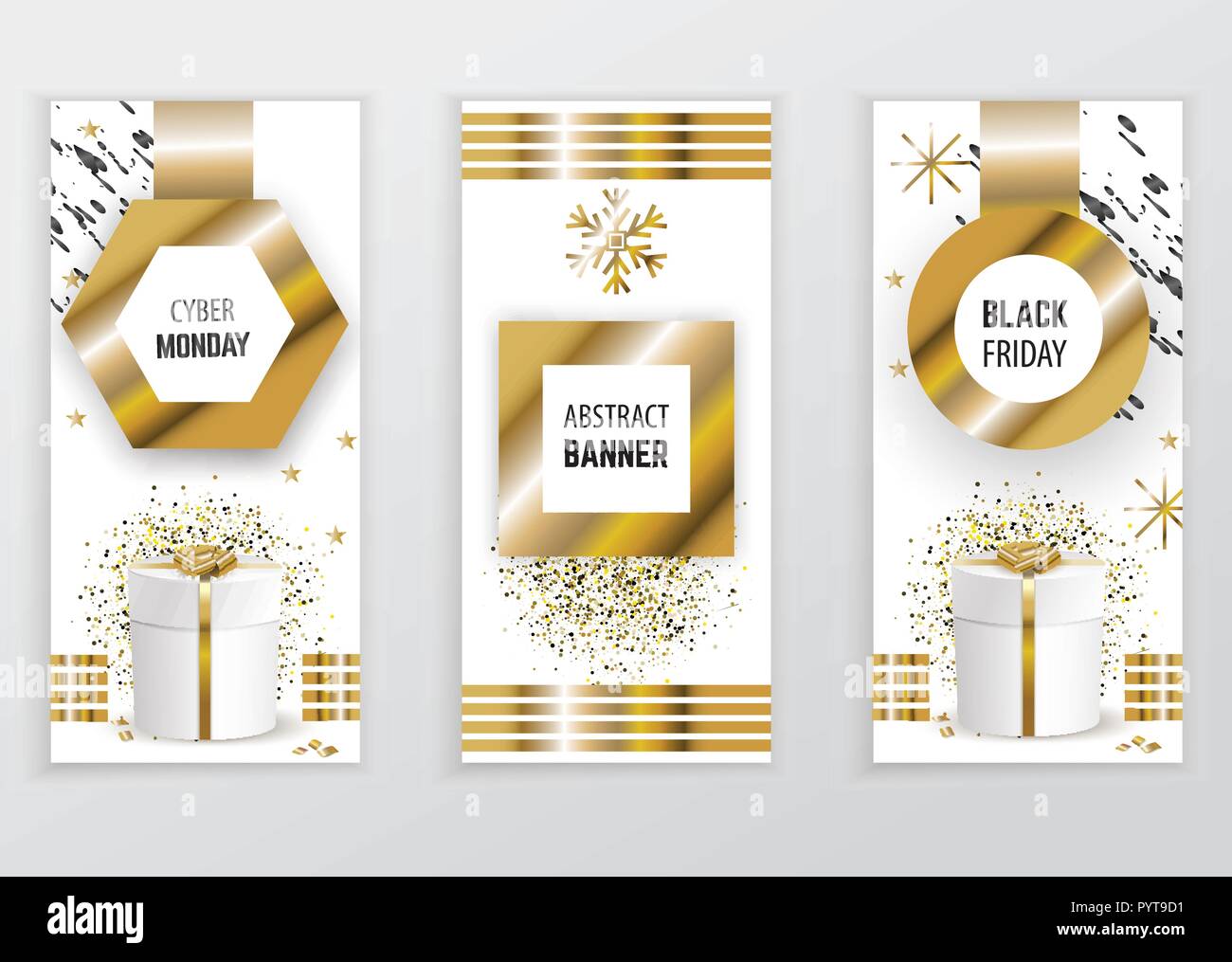 Résumé fond. Cercle d'or. le carré, hexagone avec cadeau blanc sur fond blanc. Arrière-plan de la technologie. Le Vendredi Noir, Cyber lundi Illustration de Vecteur
