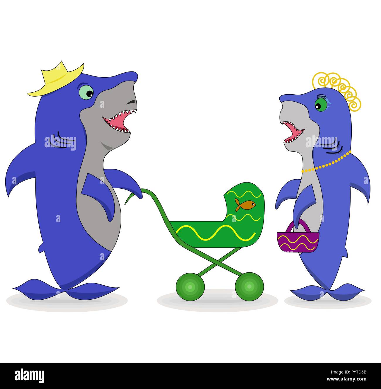 Conversation de requins. Couple de requins avec bébé vector illustration Illustration de Vecteur