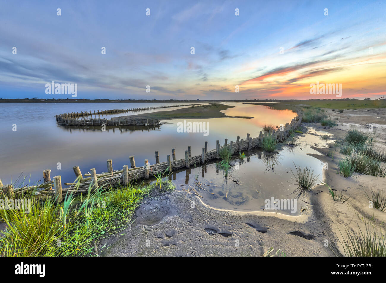 Nouveau mur humide écologique pour la protection de l'onde les banques sur les rives du lac nouvellement développé à Meerstad, Groningen, Pays-Bas Banque D'Images