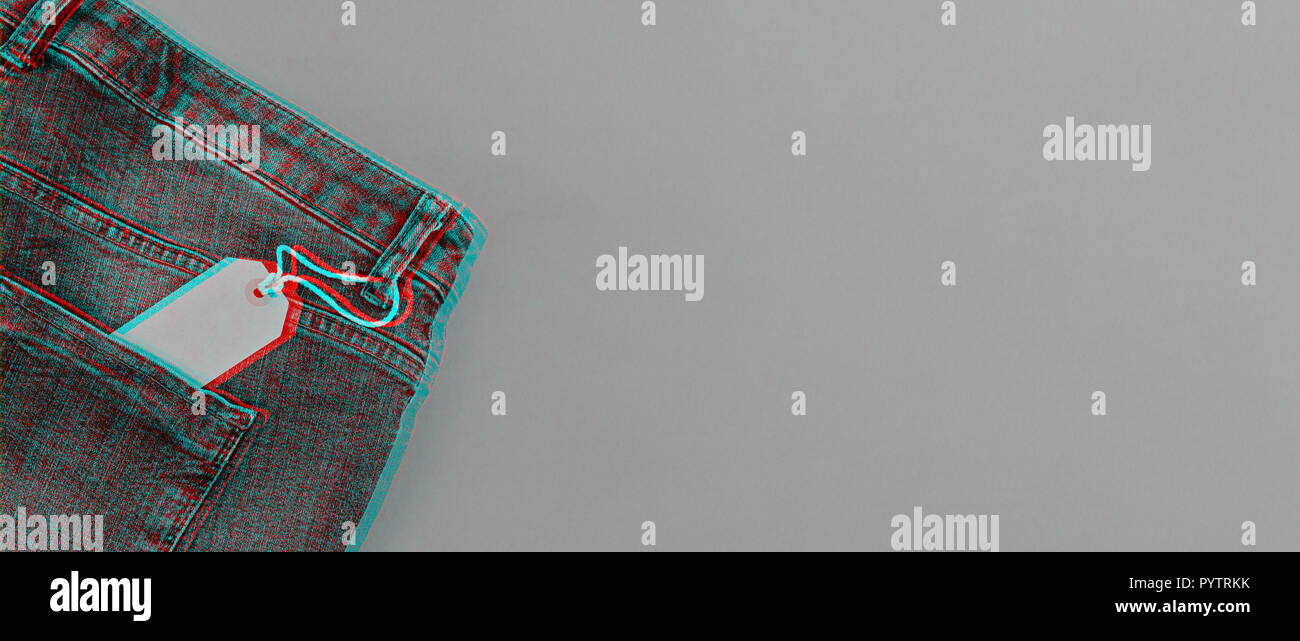 Monochrome avec signal glitch bannière concept de vente le vendredi noir et le cyber lundi tag remise en jeans pocket isolé sur fond gris. Savs copie Banque D'Images