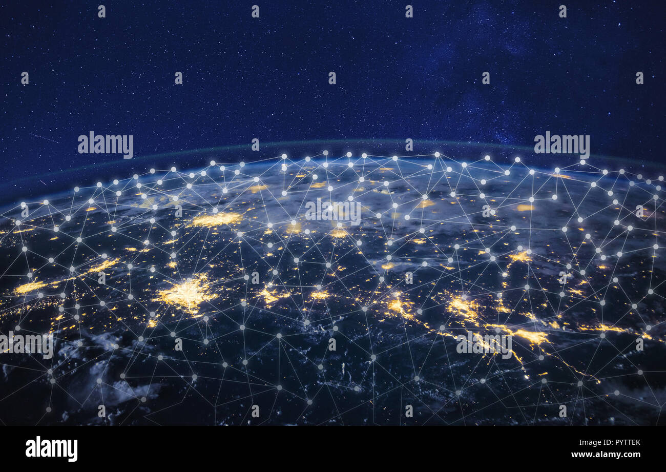 Les technologies de l'information et des télécommunications, réseau global concept, planète Terre depuis l'espace, la communication d'entreprise dans le monde entier, l'image originale furnis Banque D'Images