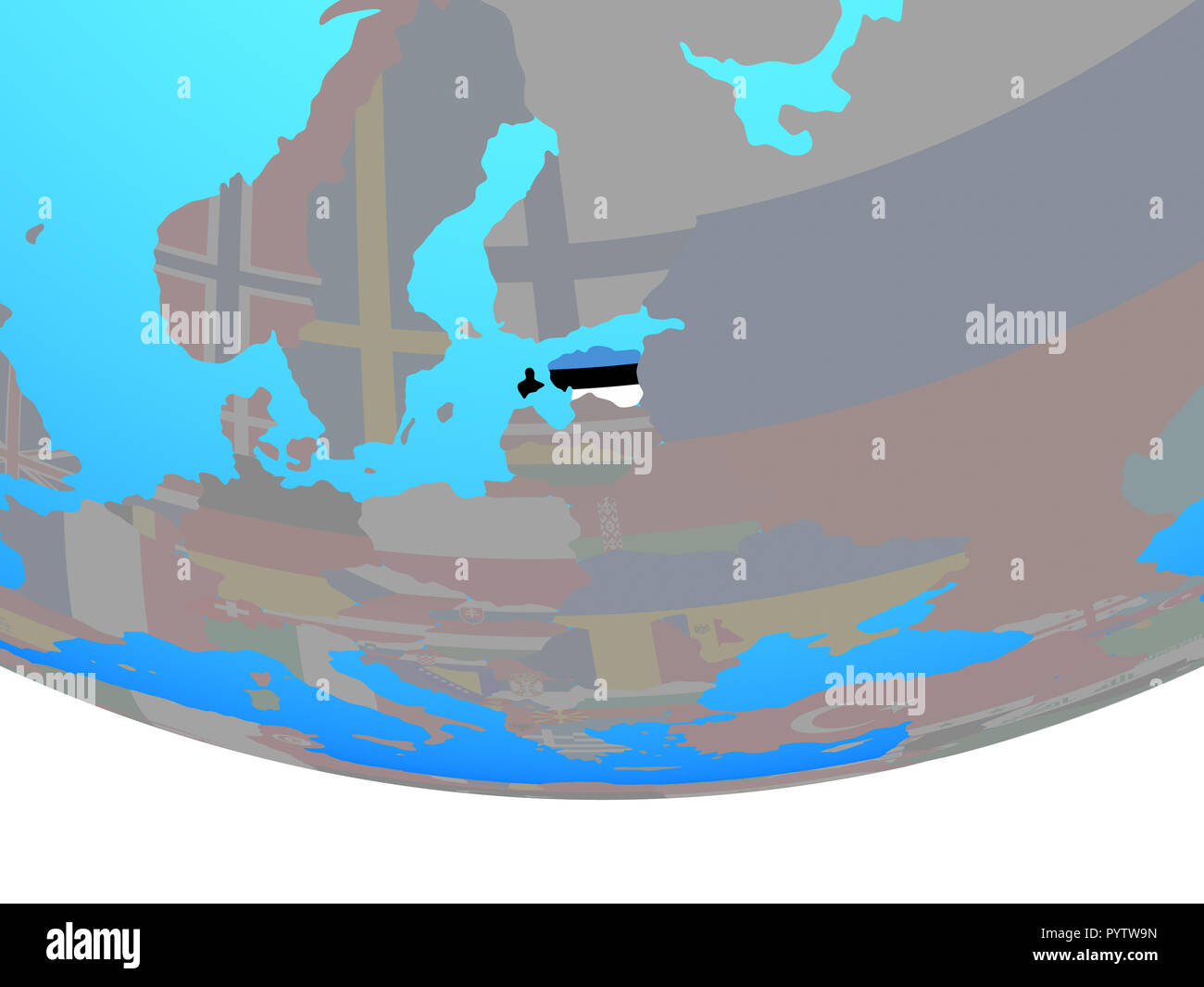 L'Estonie avec les drapeaux sur la politique simple globe. 3D illustration. Banque D'Images