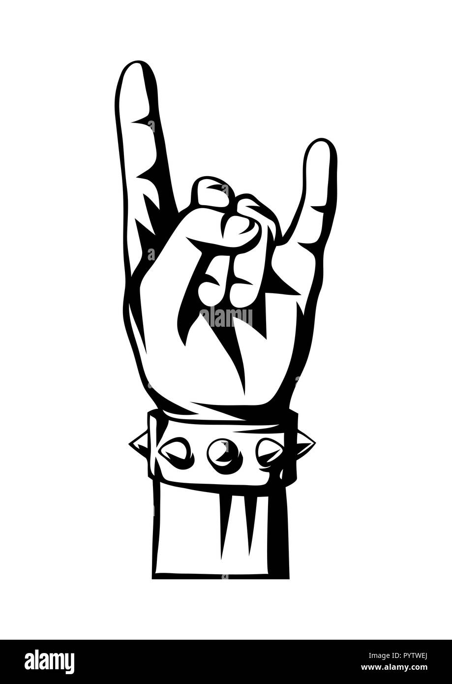Rock and Roll ou heavy metal hand sign. Illustration de Vecteur
