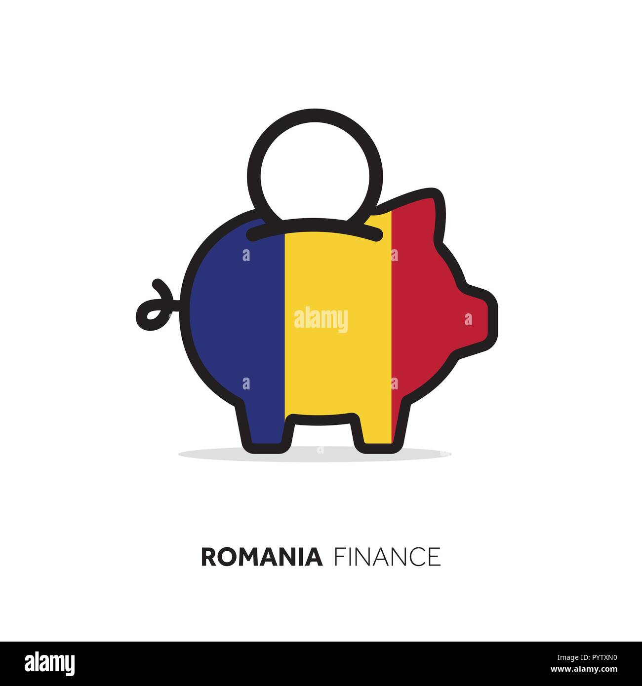 Roumanie concept économique. Tirelire avec drapeau national. Illustration de Vecteur