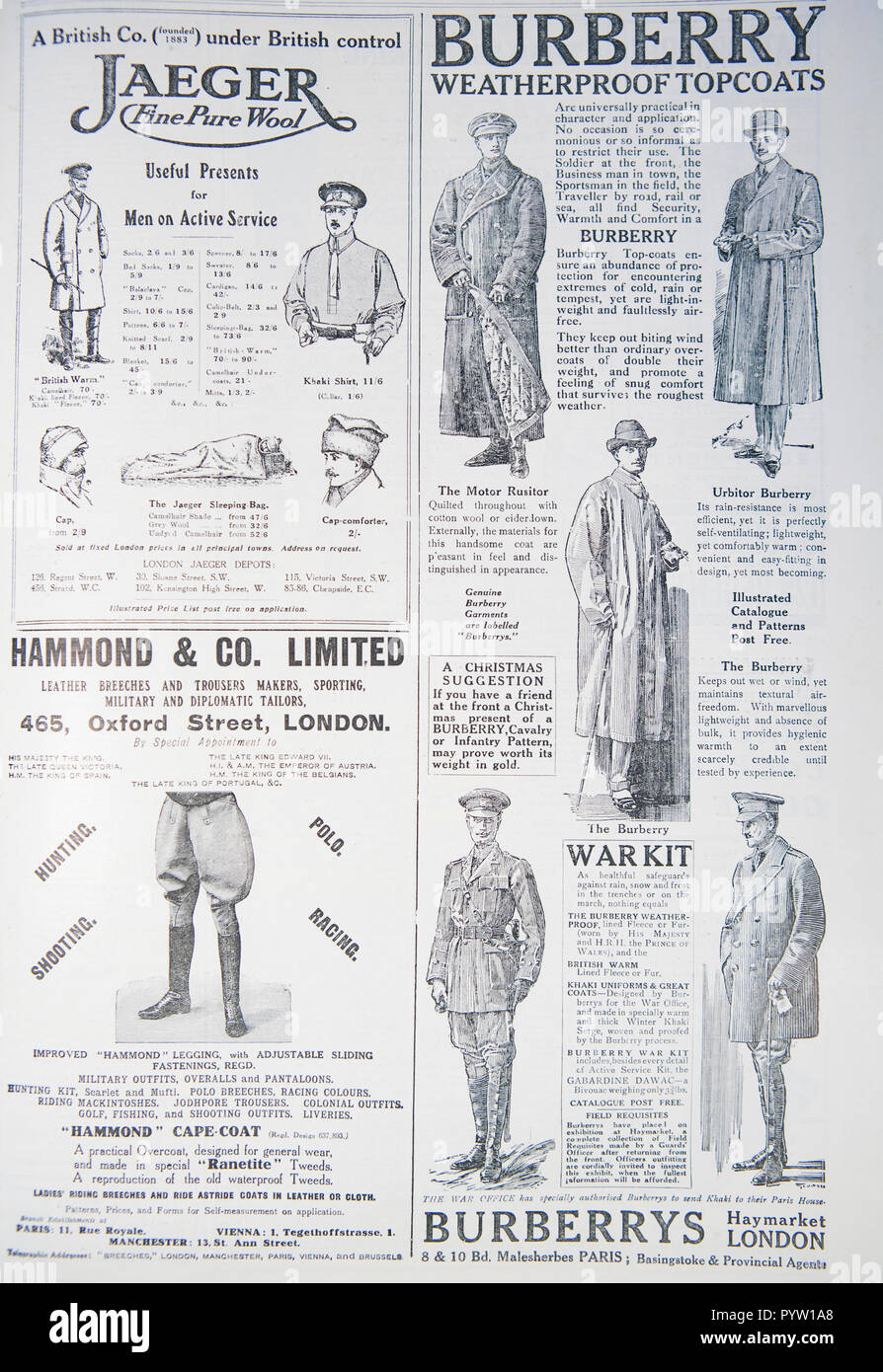Ancienne publicité pour les vêtements au cours de la Première Guerre  mondiale. À partir d'un magazine britannique au cours de la période  1914-1918. England UK GO Photo Stock - Alamy