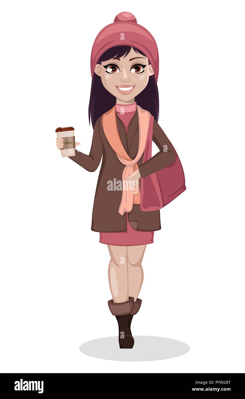 Belle fille, personnage. Cute femme avec porte-monnaie et du café. Vector  illustration isolé sur fond blanc Image Vectorielle Stock - Alamy