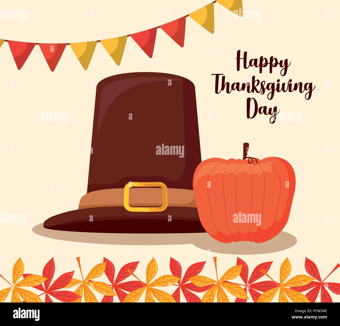 Pilgrim hat de jour de Thanksgiving avec vector illustration design citrouille Illustration de Vecteur