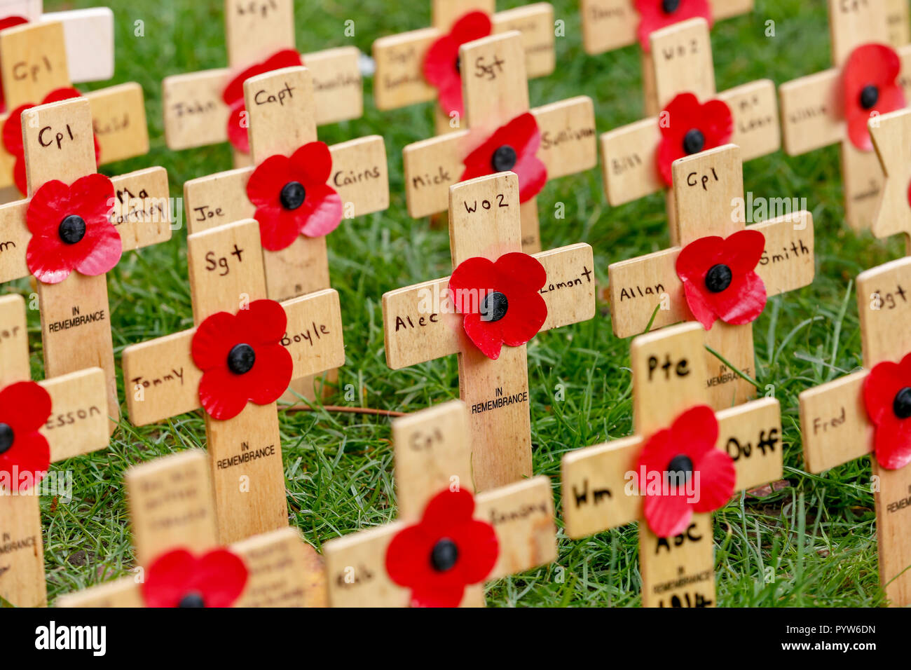 Glasgow, Ecosse, Royaume-Uni. 30 octobre, 2018. M. Phil Lord Lieutenant adjoint vert de la ville de Glasgow a dirigé un groupe de couches de gerbes lors de l'assemblée de la cérémonie d'ouverture du Jardin du souvenir, de Glasgow à George Square. Les membres des Forces canadiennes, notamment les anciens combattants ont assisté à l'événement poignant qui marque le début de la traditionnelle période du souvenir de deux semaines. Credit : Findlay/Alamy Live News Banque D'Images