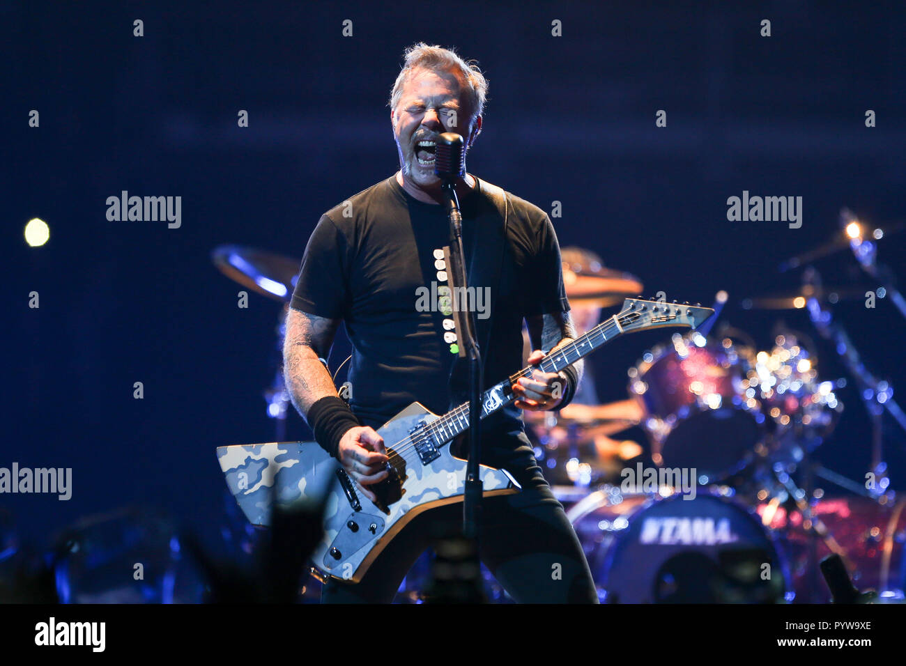 Albany, New York, USA. 29 octobre, 2018. James Hetfield de Metallica se produit en concert à Times Union Center le 29 octobre 2018 à Albany, New York. Credit : Debby Wong/Alamy Live News Banque D'Images