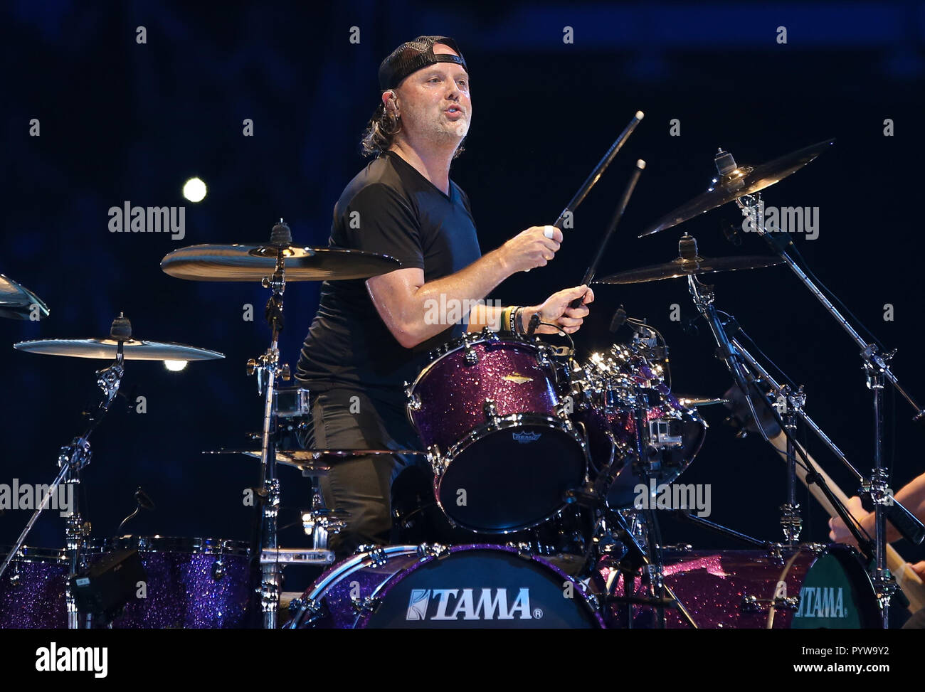 Albany, New York, USA. 29 octobre, 2018. Lars Ulrich de Metallica se produit en concert à Times Union Center le 29 octobre 2018 à Albany, New York. Credit : Debby Wong/Alamy Live News Banque D'Images