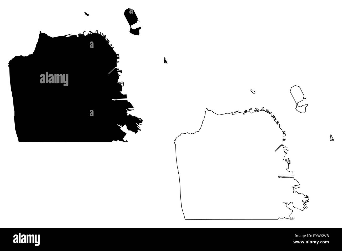 San Francisco City ( États-Unis villes, United States of America, USA) site vector illustration, scribble croquis Ville de San Francisco (SF) la carte Illustration de Vecteur