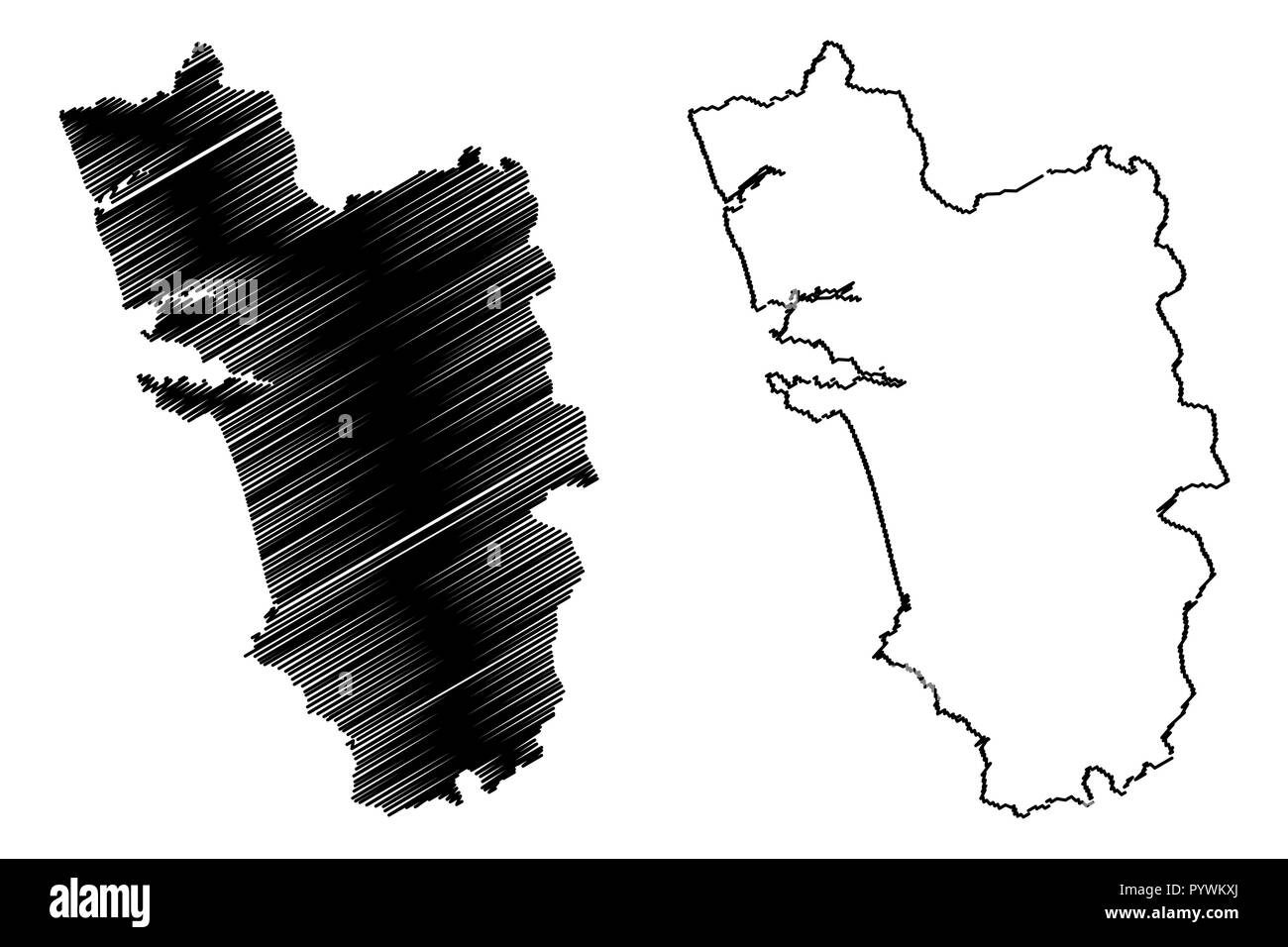 Goa (États et territoires de l'union de l'Inde, États fédérés, République de l'Inde) map vector illustration gribouillage, croquis Goa state map Illustration de Vecteur