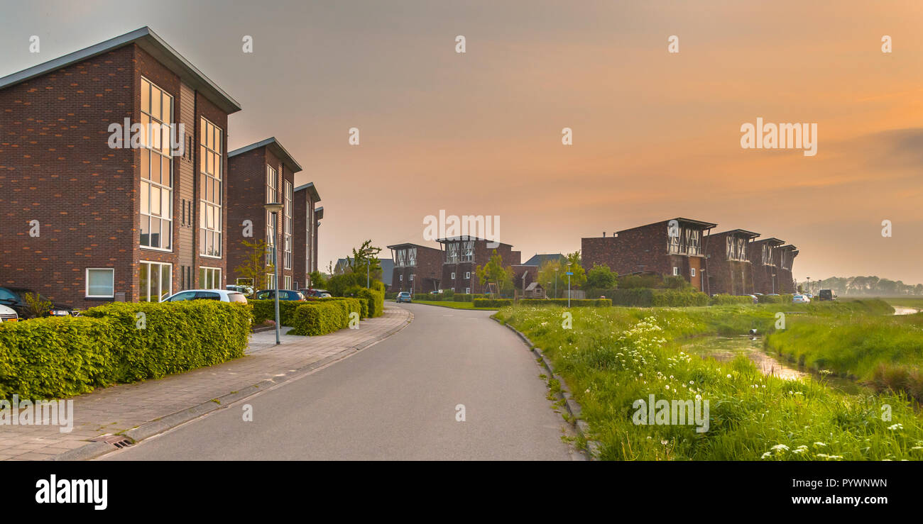 Free standing moderne de maisons dans un quartier écologique dans la région de l'Europe, Pays-Bas Banque D'Images