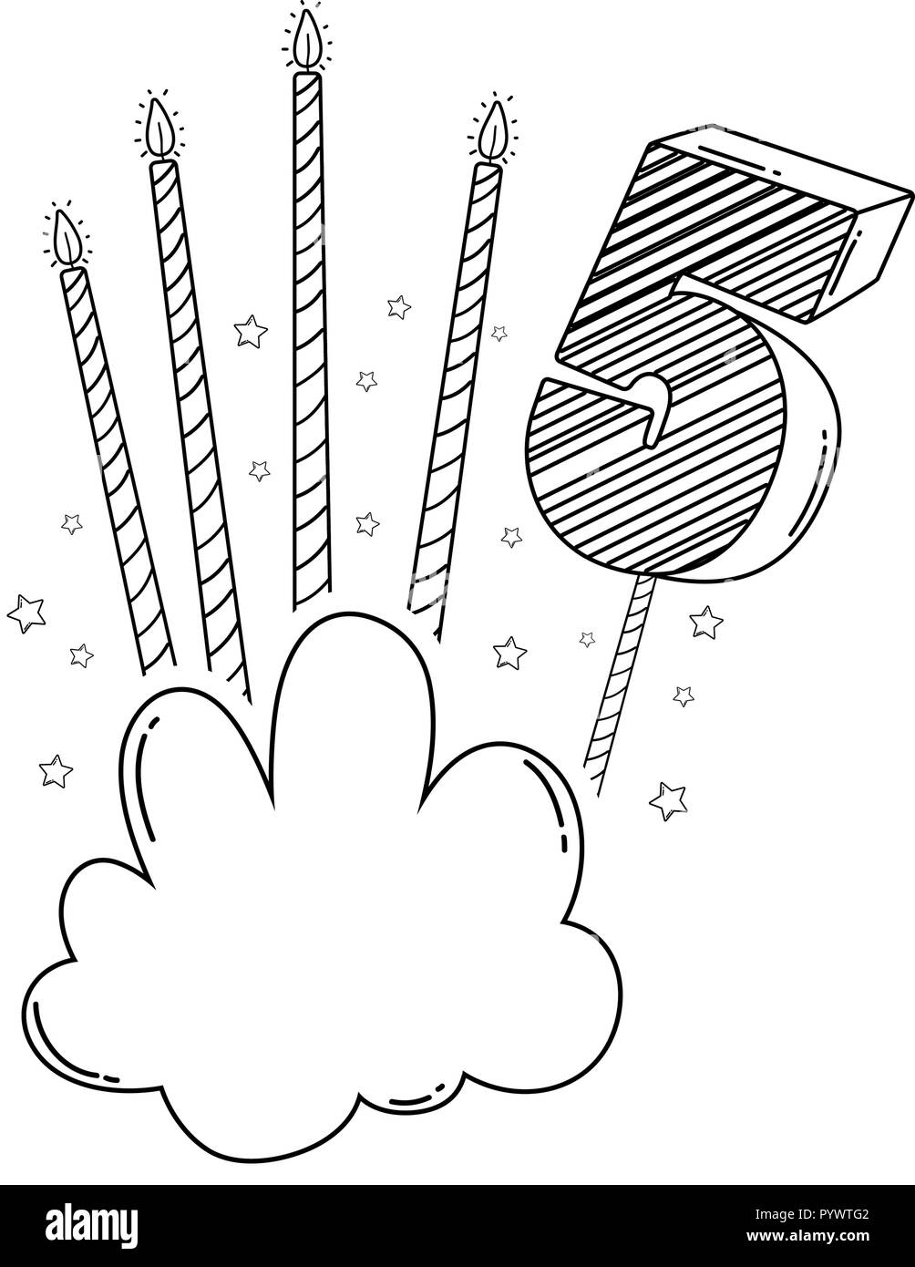 Numéro d'anniversaire avec 5 bougies et de nuages en noir et blanc Illustration de Vecteur