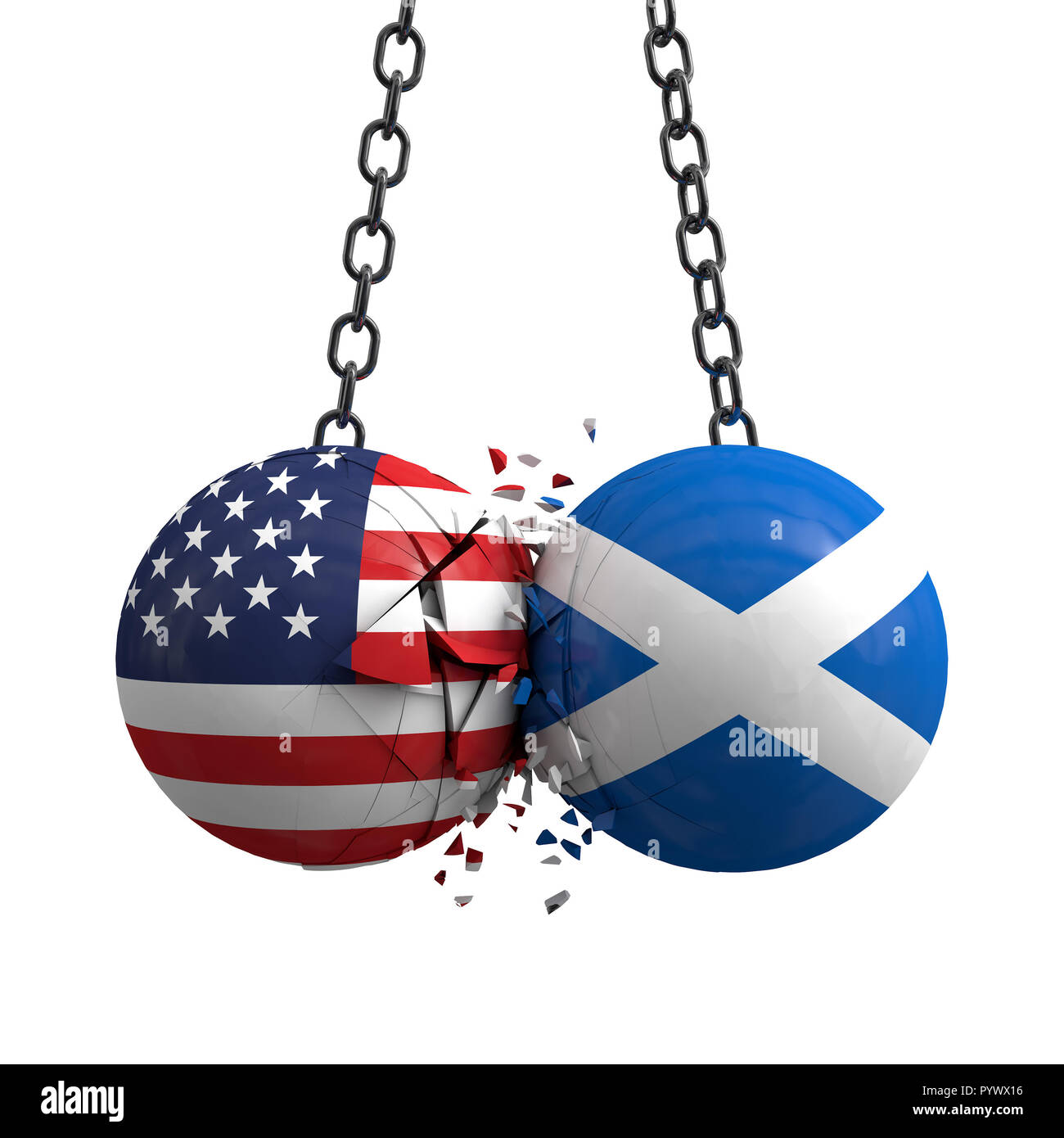 Conflit entre les Etats-Unis et la relation de l'Écosse. Accord commercial concept. Le Rendu 3D Banque D'Images