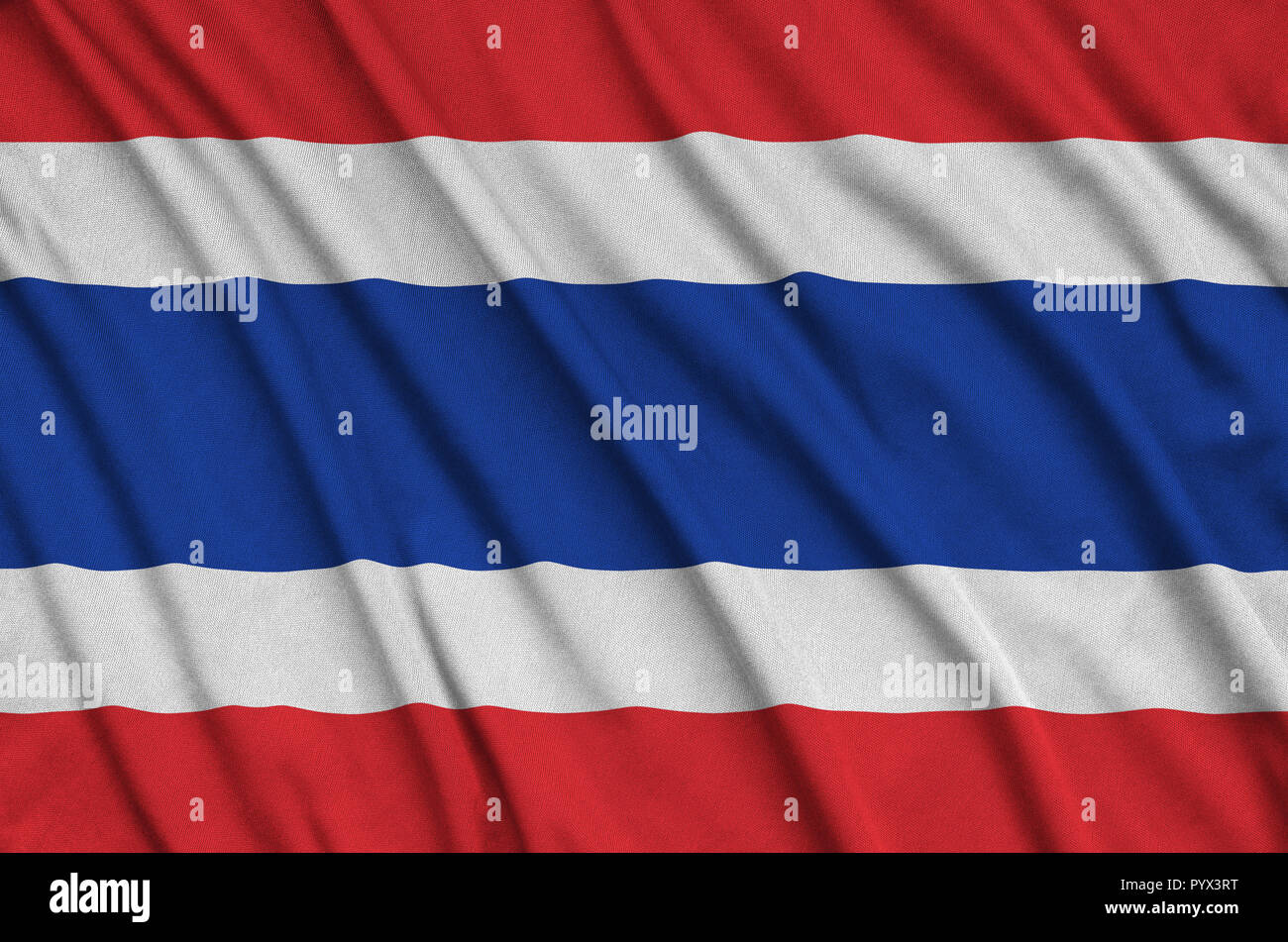 Drapeau de la Thaïlande est représenté sur un tissu de sport avec de nombreux plis. L'équipe Sport forme banner Banque D'Images