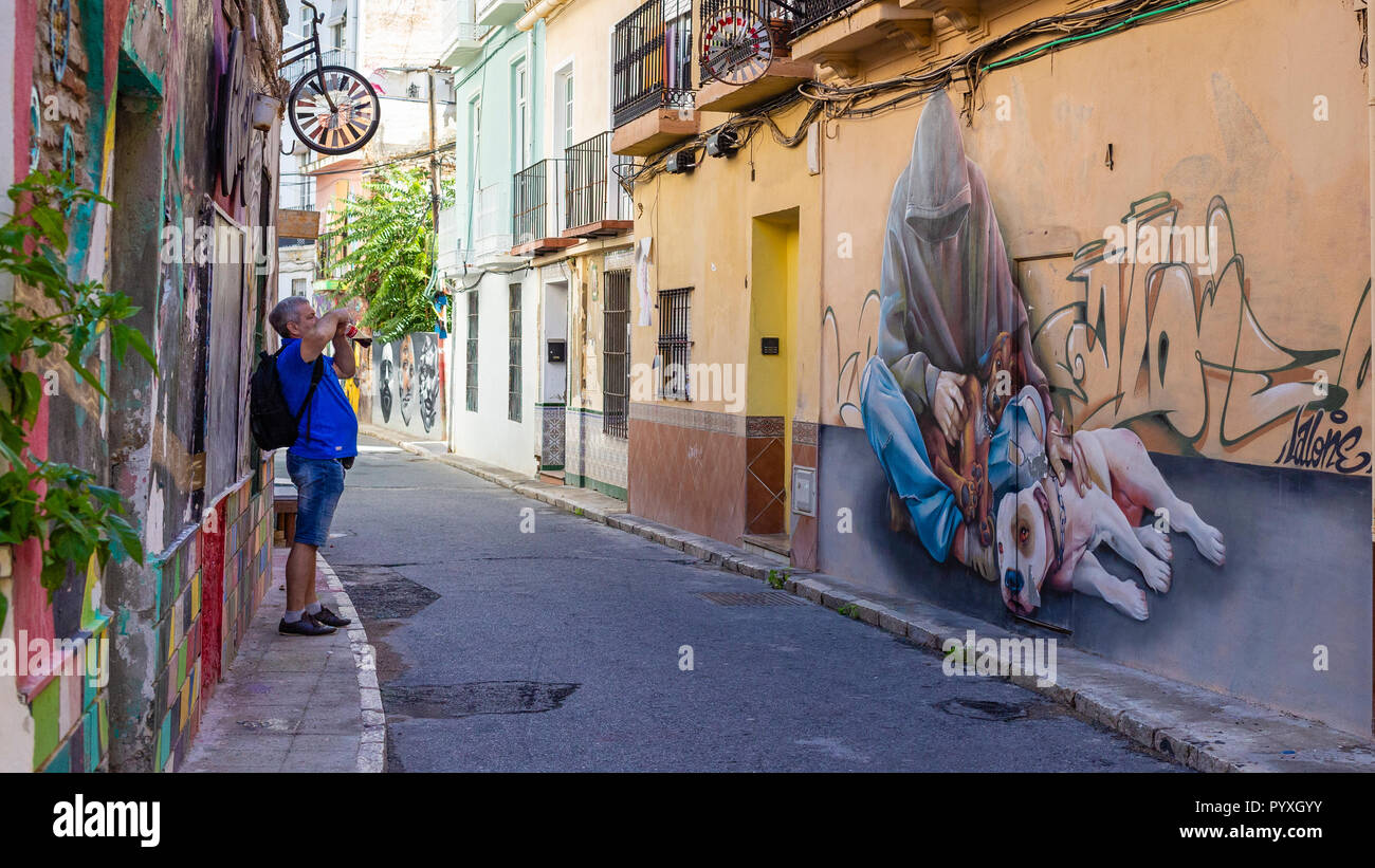 Street Art Graffiti dans une zone pauvre de Malaga Espagne Banque D'Images