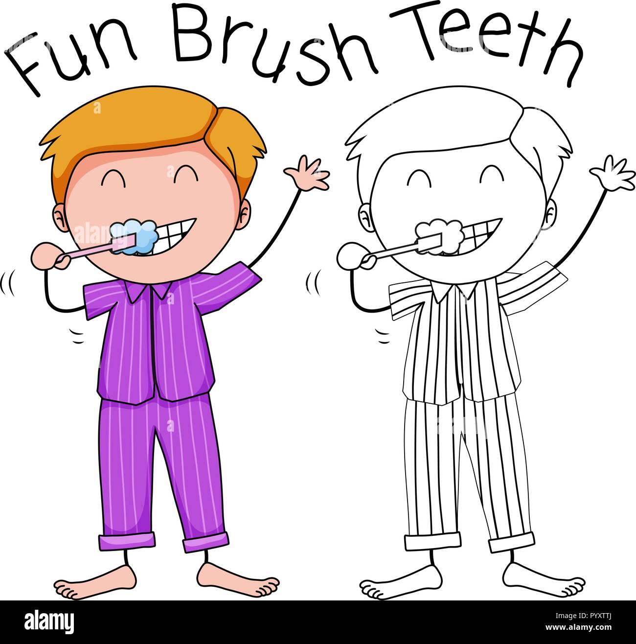 Un garçon se brosser les dents, illustration Illustration de Vecteur