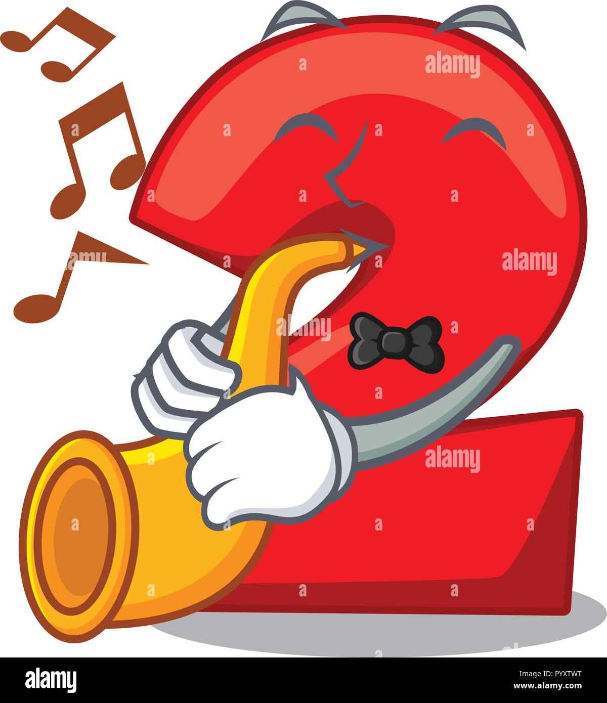 Avec Gateau Anniversaire Caricature Trompette Numero Deux Image Vectorielle Stock Alamy