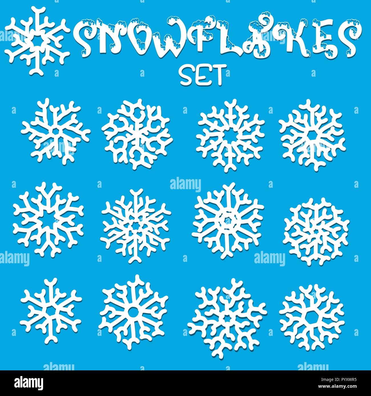 Ensemble de flocons. Maison de collection. Flocons de collection sur fond bleu. Vector illustration. Illustration de Vecteur