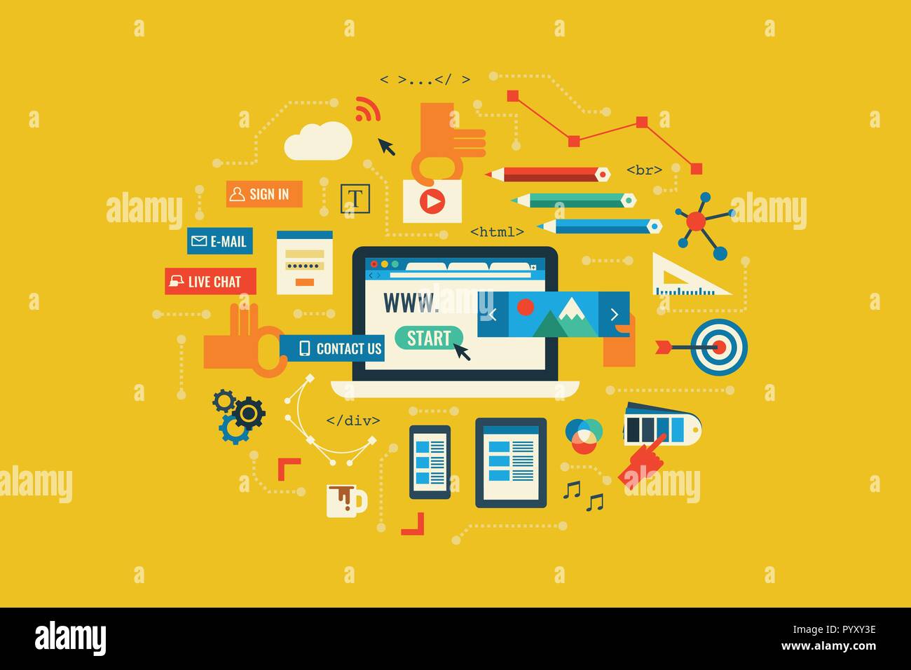 Illustration de la conception de site web télévision design avec des éléments d'icônes Illustration de Vecteur