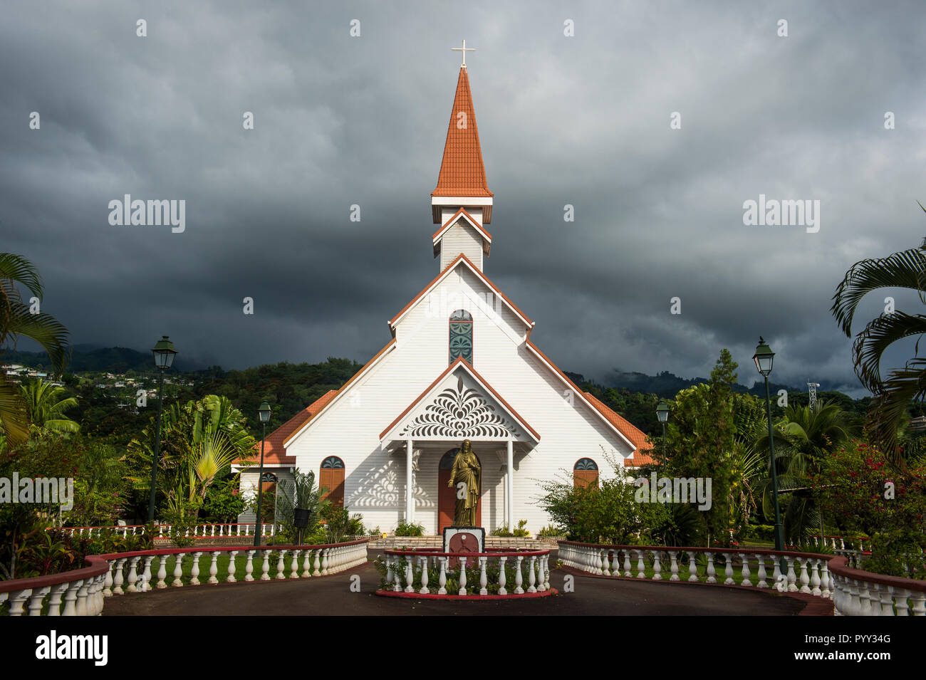 Première église du Sacré-cœur, auch La première église du Sacré-cœur, Tahiti, Polynésie Française Banque D'Images