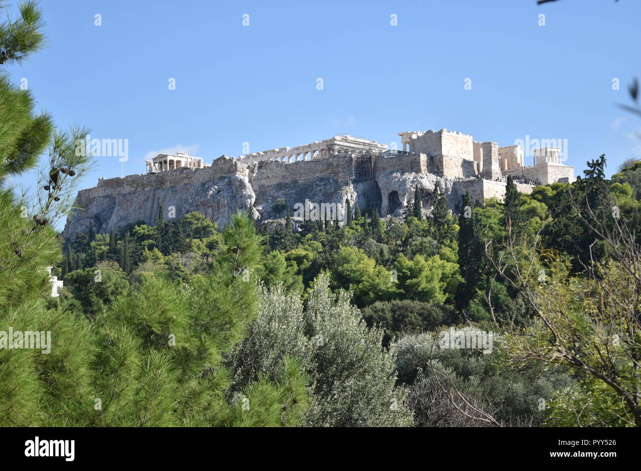 Vue de l'acropole de l'ancienne Agora, Athènes, Grèce Banque D'Images