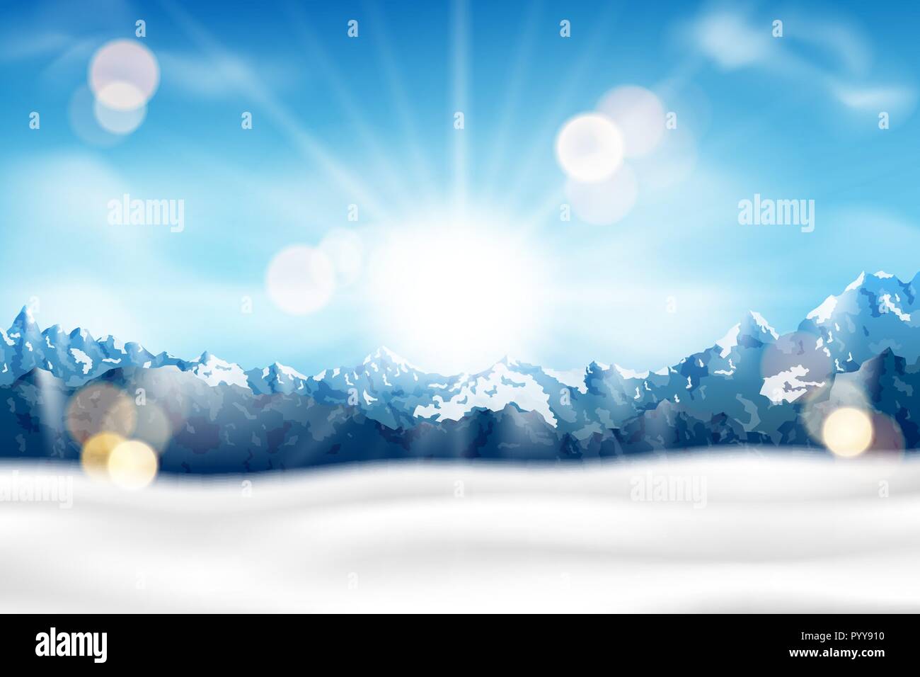 Gamme de montagne ensoleillée avec le brouillard et la neige fond. blue mountain paysage pour le voyage, Tourisme et randonnées concept. Vector illustration Illustration de Vecteur