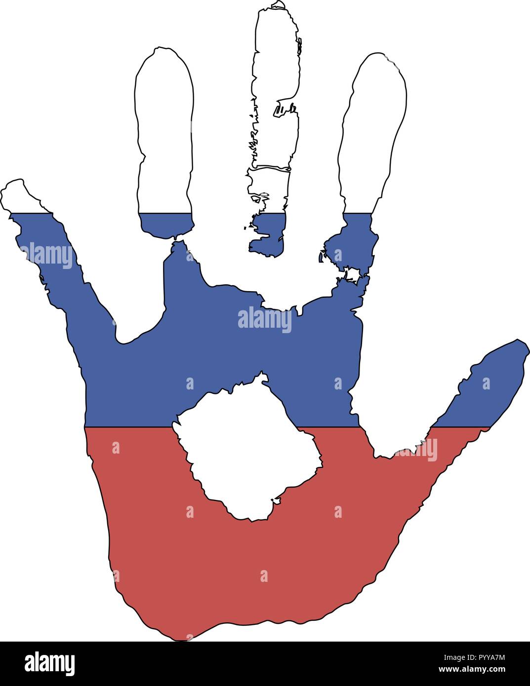 Bleu, blanc, rouge couleur du drapeau. vecteur main dans la forme du drapeau de la Russie. Illustration de Vecteur