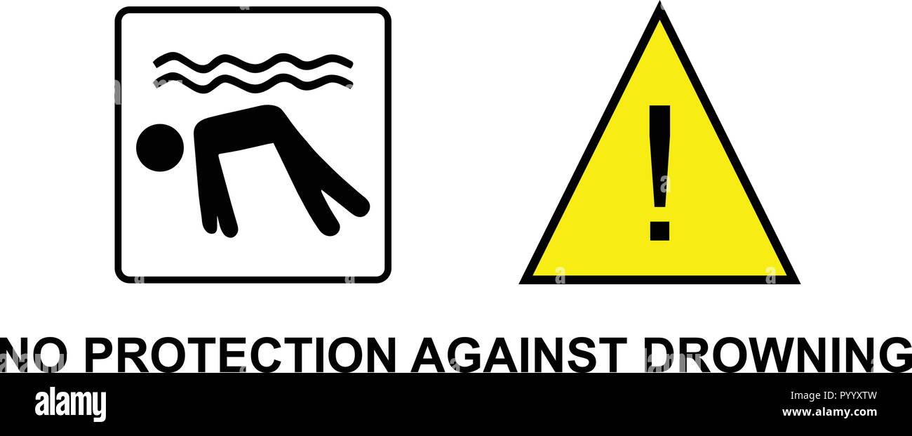 Aucune protection contre la noyade avec vecteur silhouette homme et avertissement Illustration de Vecteur
