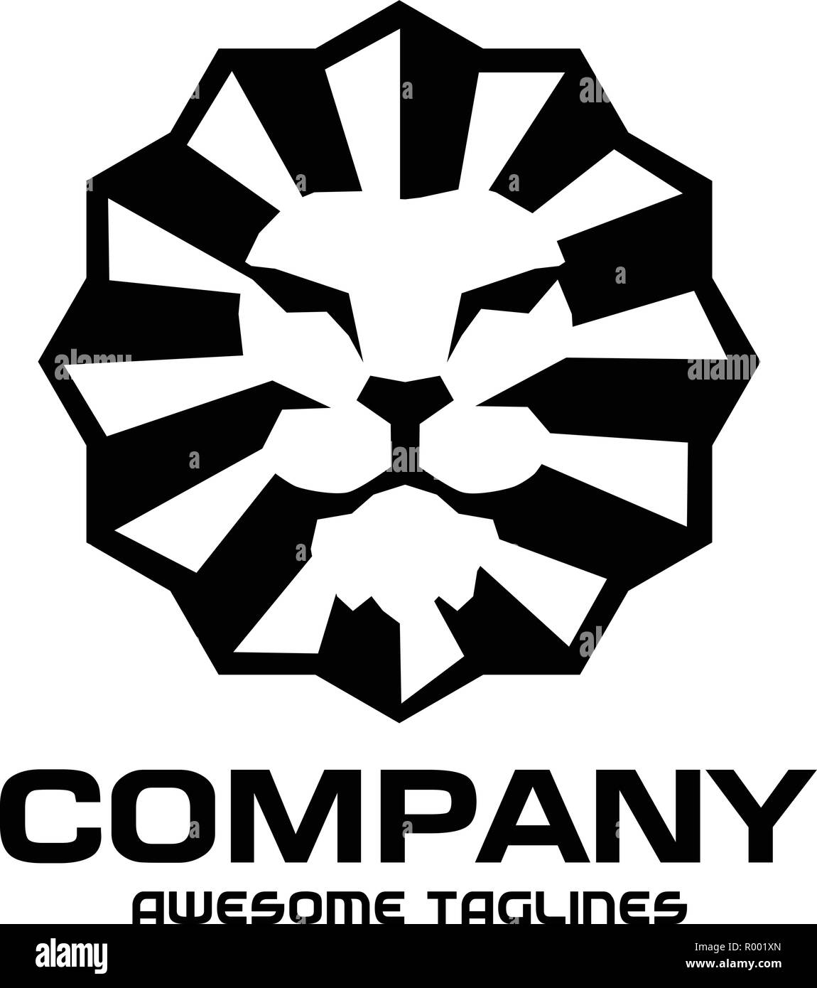 Tête de Lion vintage classique de conception de logo de style classique, avec l'insigne de l'élément animal héraldique, monochrome vector illustration isolé sur fond blanc Illustration de Vecteur