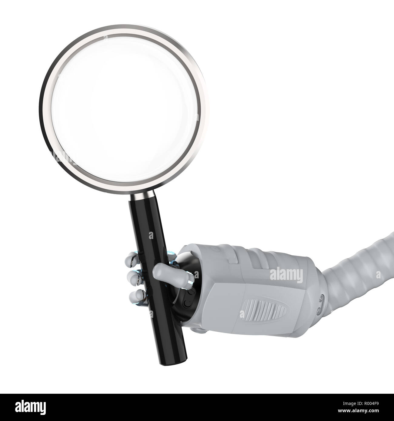 Recherche automatique avec rendu 3D robot tenir loupe isolated on white Banque D'Images