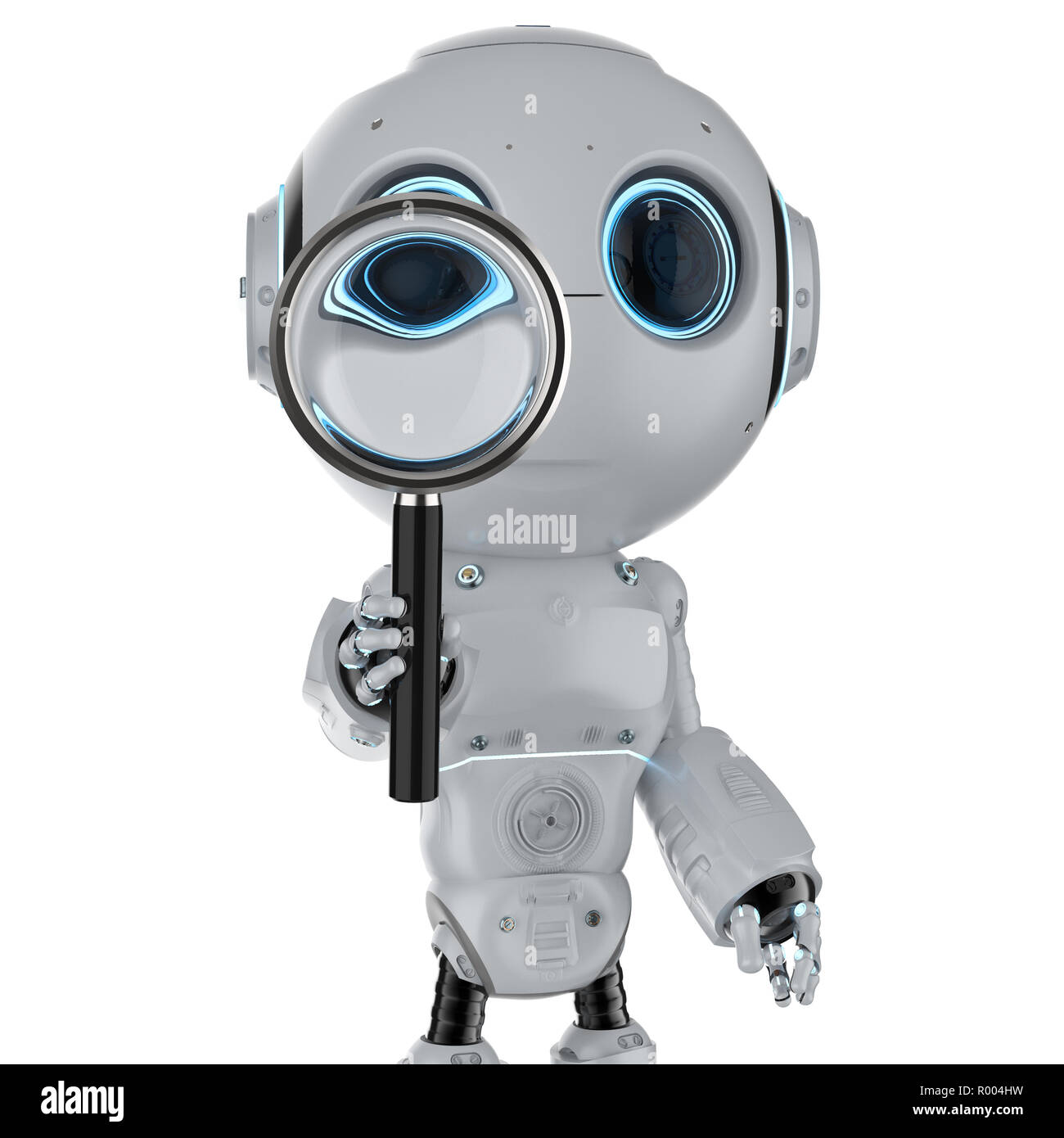 Recherche automatique avec rendu 3D robot tenir loupe Banque D'Images