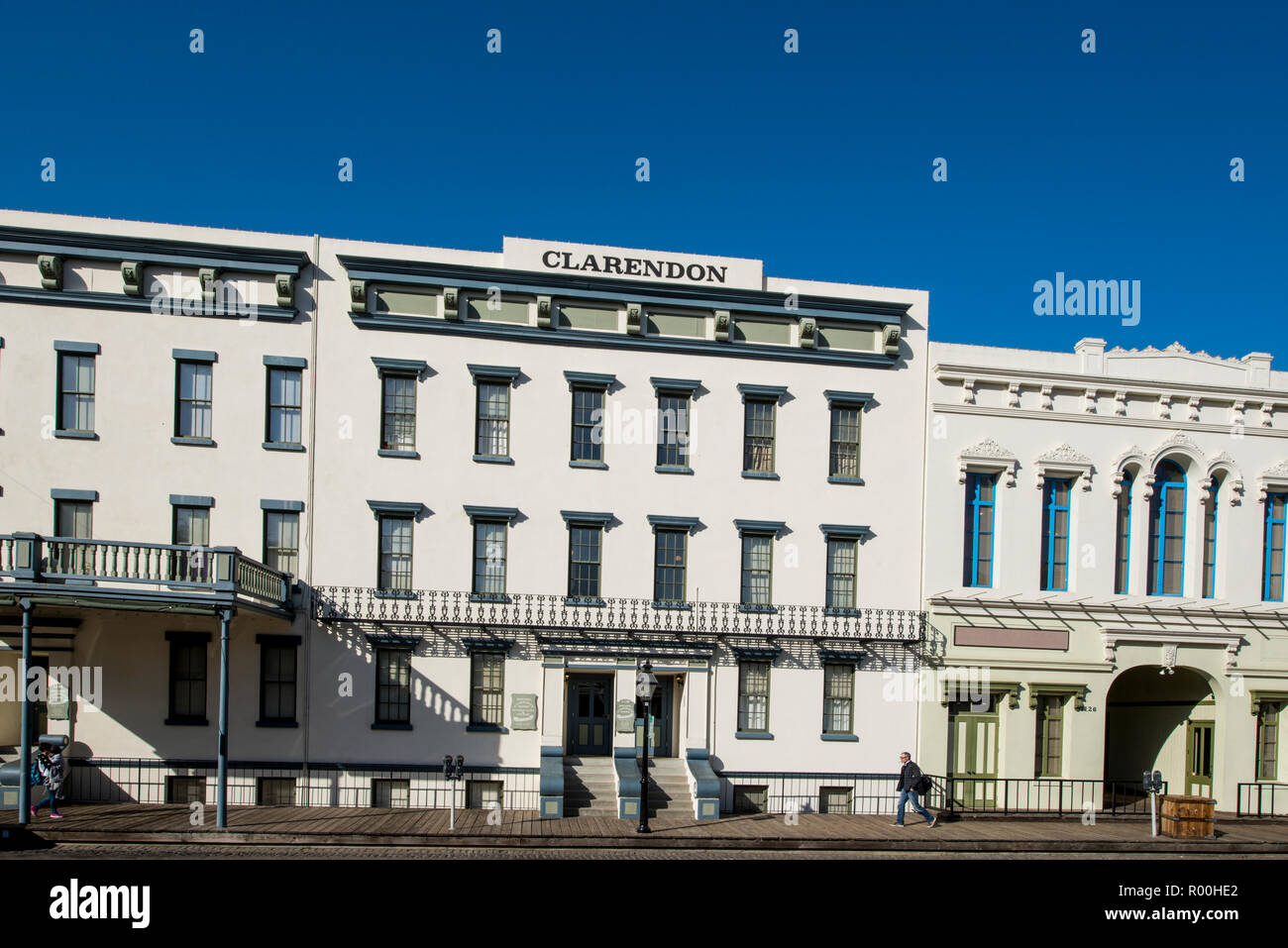 Le Clarendon building, Old Sacramento State Historic Park, ancien centre historique de Sacramento, Sacramento, Californie. Banque D'Images