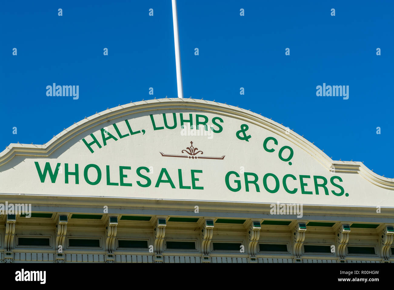 Le old Hall Luhrs & Co. épiciers en gros bâtiment, Old Sacramento State Historic Park, ancien centre historique de Sacramento, Sacramento, Californie. Banque D'Images