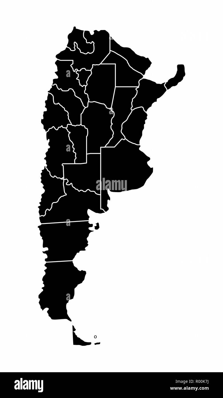 Carte en noir et blanc de l'Argentine avec les provinces frontières Illustration de Vecteur