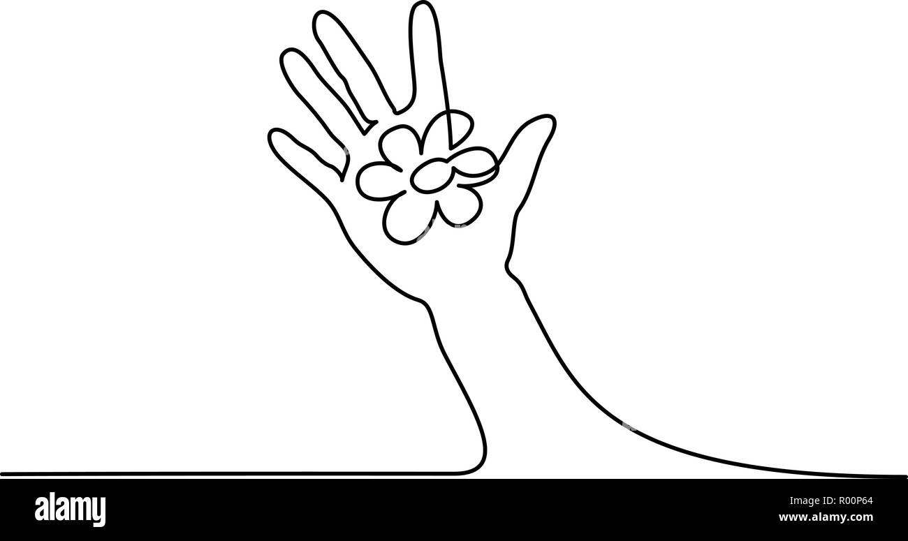 Dessin d'une ligne continue. Abstract hand holding flower. Vector illustration Illustration de Vecteur