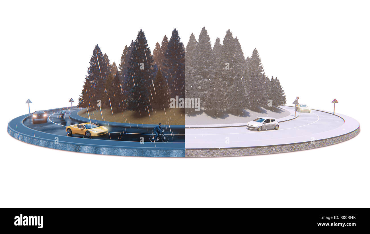 Automne / Hiver la circulation, isolé sur le fond blanc, 3d illustration Banque D'Images