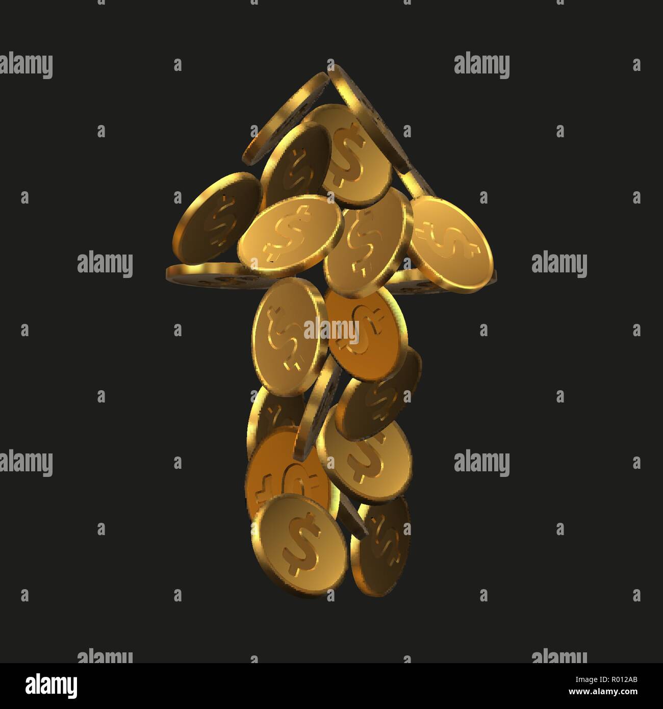 En forme de flèche golden dollar pièces. vector illustration réaliste. Illustration de Vecteur